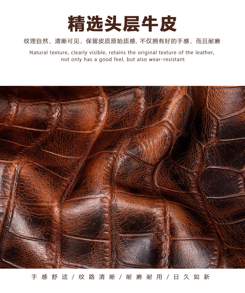 Men's Clutch Bag Business Crocodile Crest Cow Leather Handbag for Men 