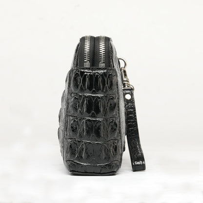 Men's Bag Crocodile Skin Genuine Leather Business Double Zipper Security Lock Privacy Protection Handbag 