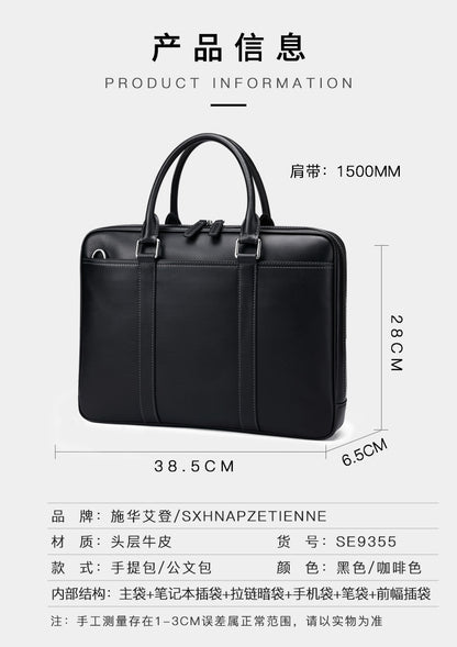 Men's briefcase business genuine cowhide leather casual simple crossbody shoulder bag handbag 