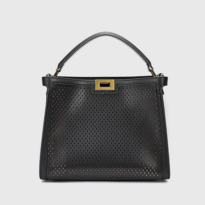 Casual large capacity cowhide openwork color ladies handbag crossbody bag goes with anything 