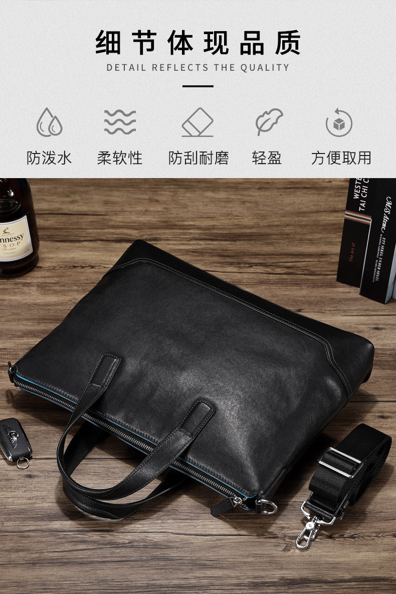 Men's handbag, genuine cowhide leather handbag, computer bag, high quality business briefcase 
