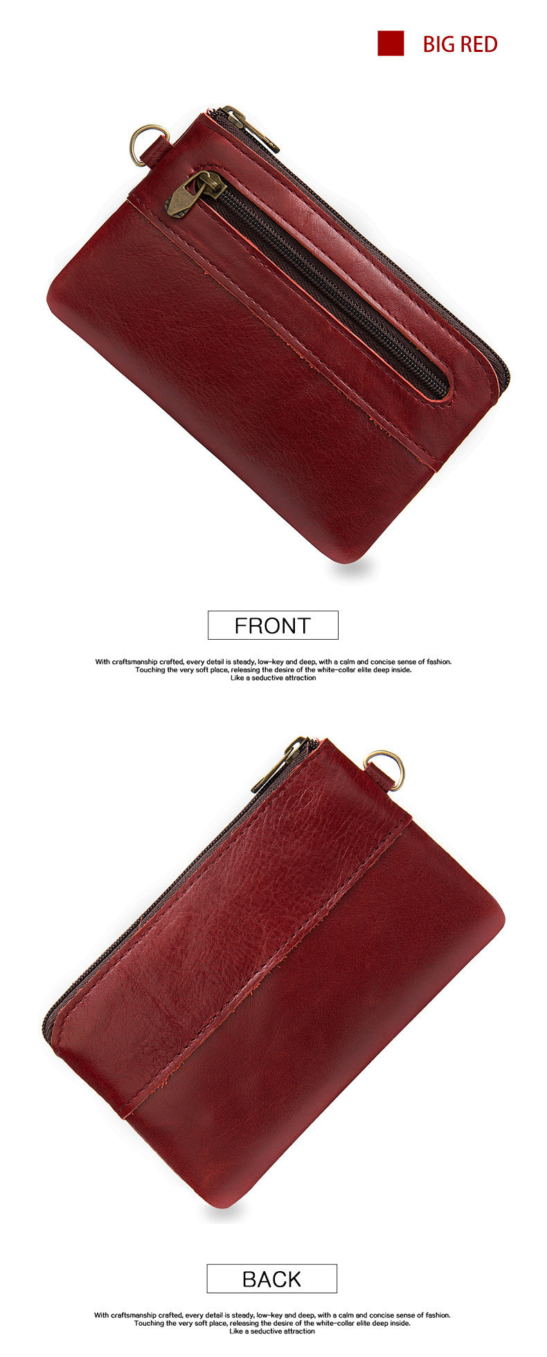 Men's Wallet Cow Leather Retro Casual Zipper Large Capacity Men's Wallet Coin Bag 
