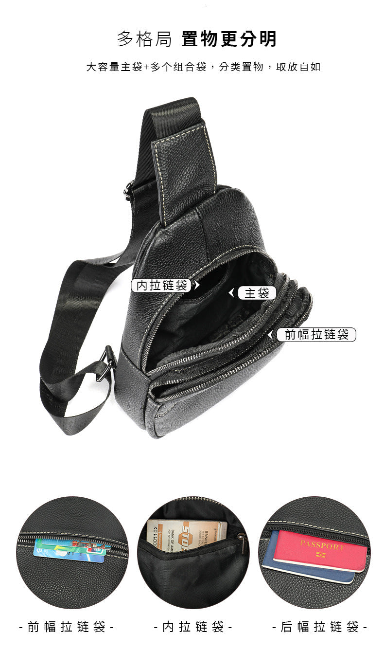 Men's Bust Bag Genuine Cowhide Leather Casual Fashion Men's Crossbody Bag Shoulder Bag 