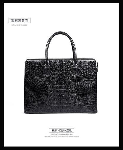 Siamese crocodile bone skin men's briefcase handbag anti-theft security lock genuine leather luxury business bag handbag 