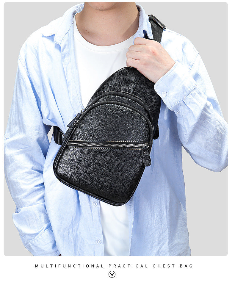Men's Bust Bag Genuine Cowhide Leather Casual Fashion Men's Crossbody Bag Shoulder Bag 