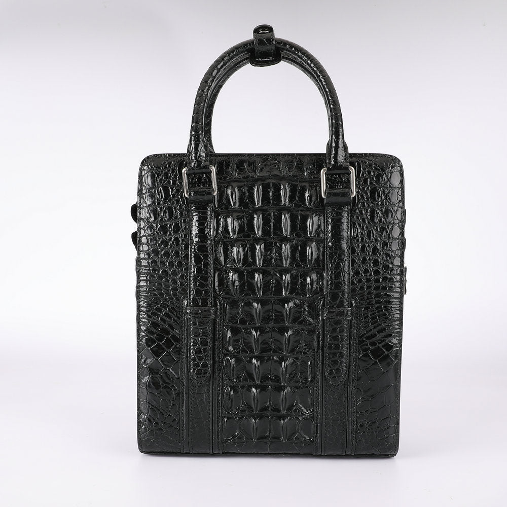 Crocodile Bone Skin Genuine Leather Men's Briefcase Business Commuting Casual Crossbody Shoulder Bag Vertical Handbag 
