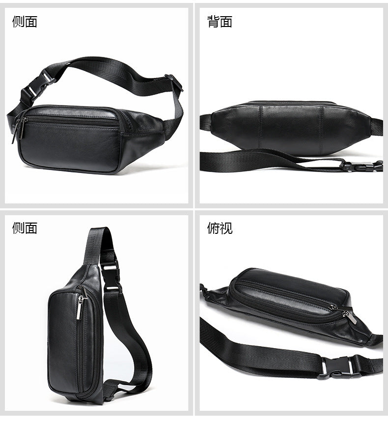 Men's Waist Bag Genuine Sheepskin Leather Simple Retro Waterproof Crossbody Bust Bag 