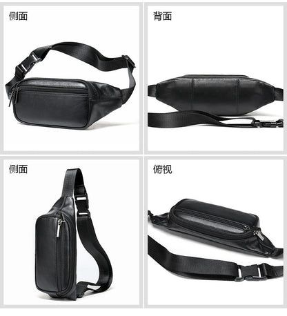 Men's Waist Bag Genuine Sheepskin Leather Simple Retro Waterproof Crossbody Bust Bag 