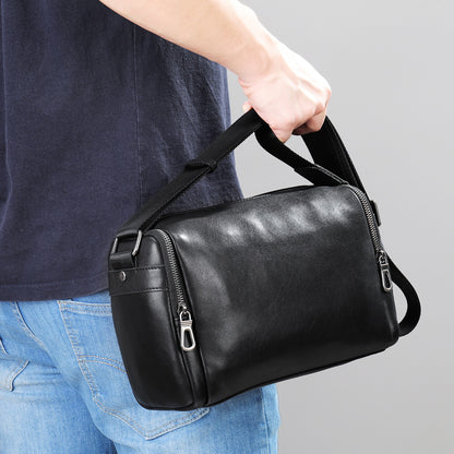 Men's shoulder bag Genuine cowhide leather cylindrical fashion casual large capacity crossbody bag for men 
