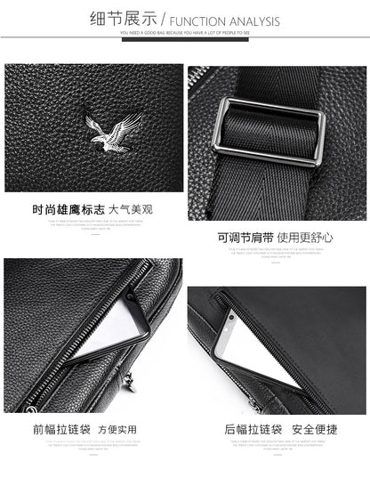 Men's bust bag cowhide Korean casual fashion simple crossbody bag 