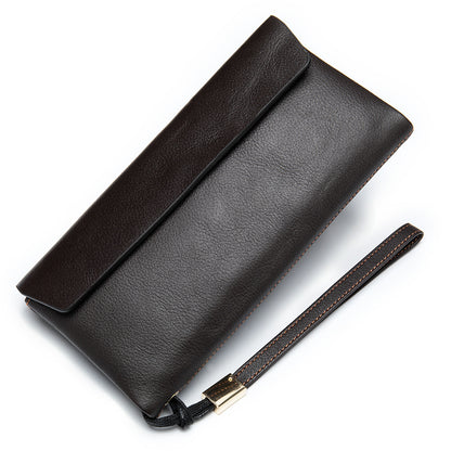 Men's Long Wallet Retro Genuine Cowhide Leather Large Capacity Card Holder RFID Anti-Theft Business Clutch Bag 