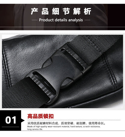 Men's Waist Bag Genuine Sheepskin Leather Simple Retro Waterproof Crossbody Bust Bag 