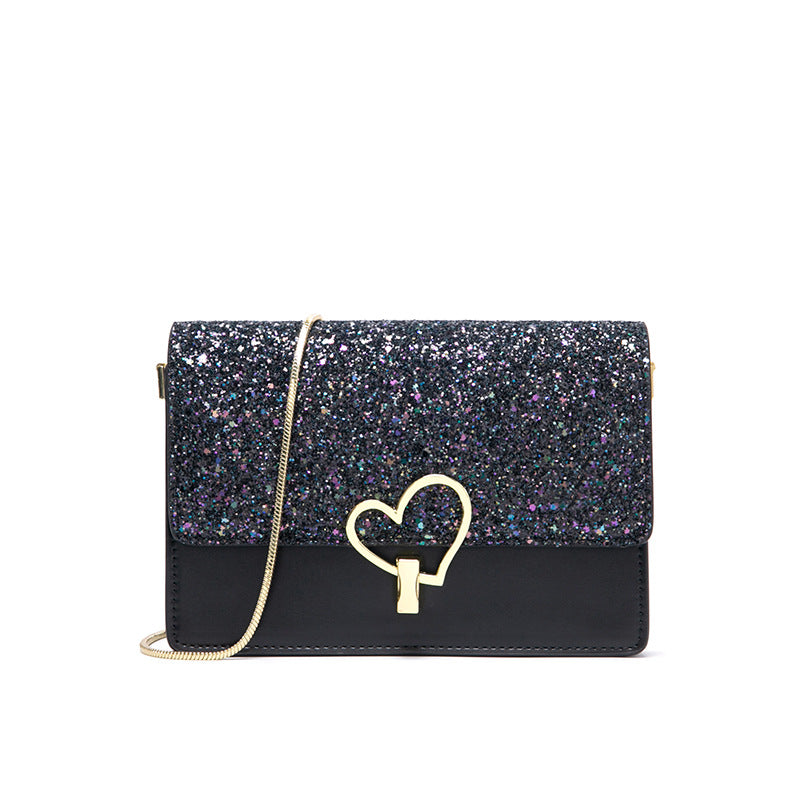 Ladies genuine leather fashionable chain bag sequin romantic starry sky bag shoulder bag