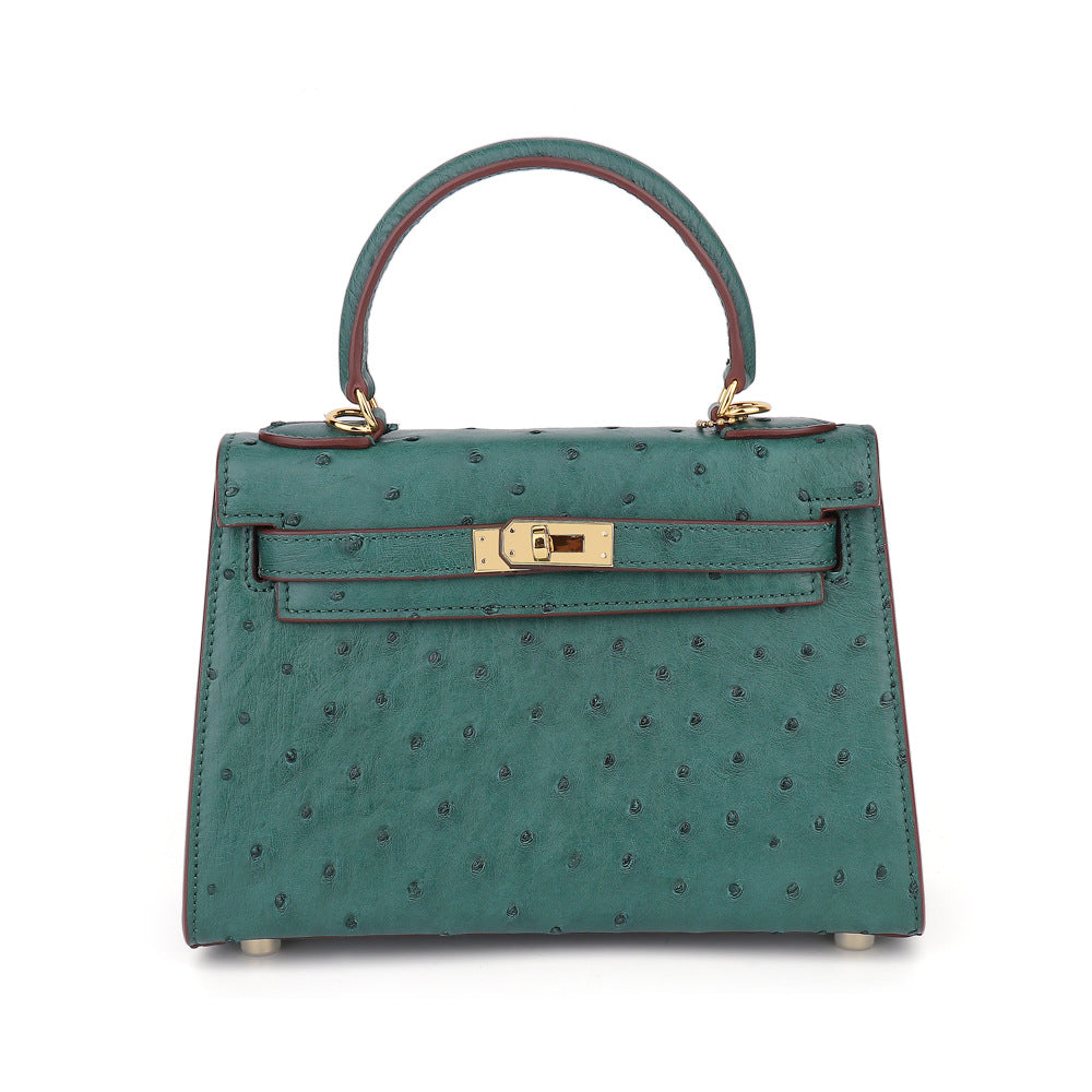 Ostrich Leather Women's Genuine Leather Handbag Hand-stitched Waxed Thread Pouch Shoulder Bag Crossbody Bag Casual