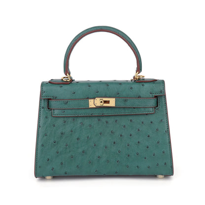 Ostrich Leather Women's Genuine Leather Handbag Hand-stitched Waxed Thread Pouch Shoulder Bag Crossbody Bag Casual
