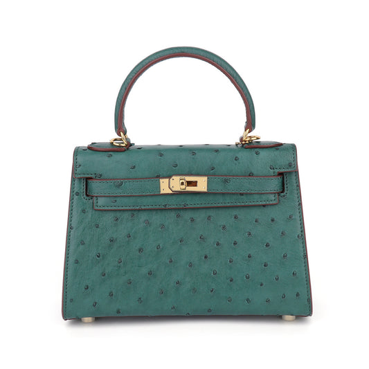 Ostrich Leather Women's Genuine Leather Handbag Hand-stitched Waxed Thread Pouch Shoulder Bag Crossbody Bag Casual