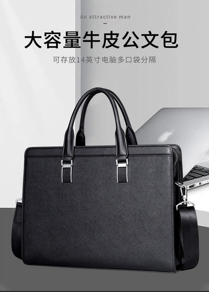 Men's handbag cowhide genuine leather computer bag large capacity business briefcase 