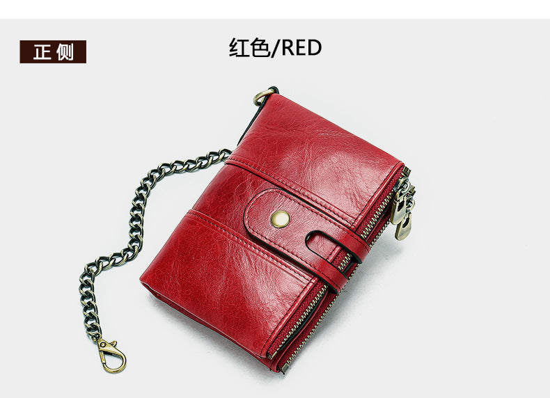 Men's short wallet genuine cowhide leather retro RFID anti-theft card bag 