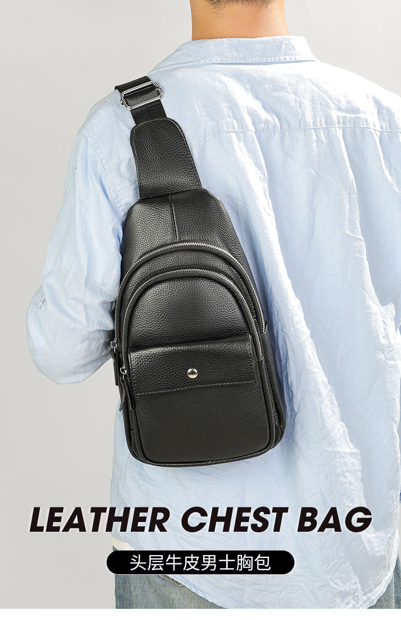 Men's Bust Bag Cowskin Genuine Leather Outer Multifunctional Fashion Casual Sports Men Bag 