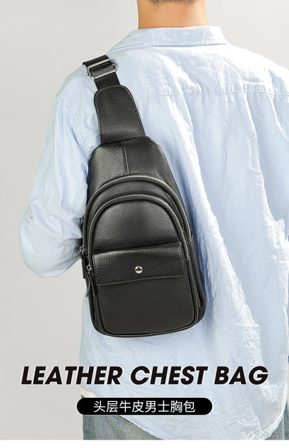 Men's Bust Bag Cowskin Genuine Leather Outer Multifunctional Fashion Casual Sports Men Bag 