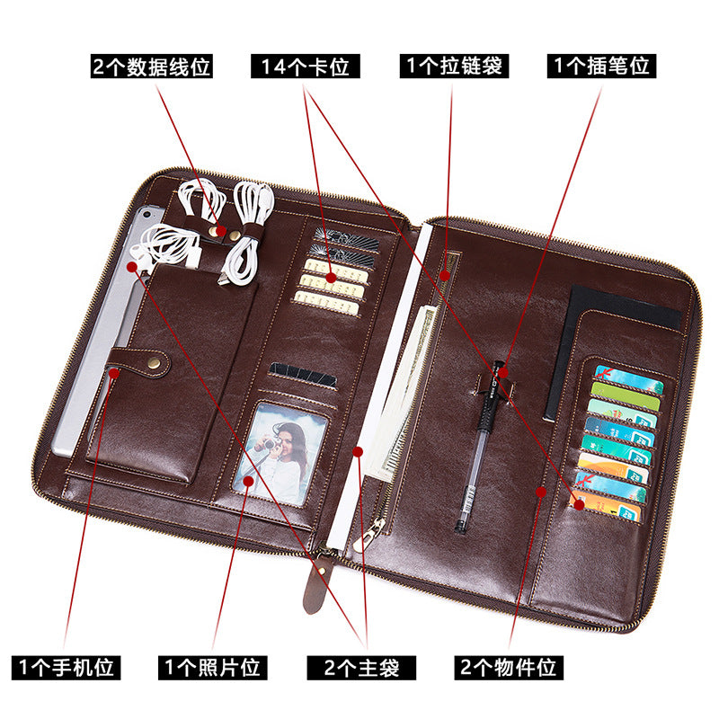 Men's Large Capacity Retro Crazy Horse Clutch Bag Long Wallet Card Holder Multifunctional Men's Handbag 