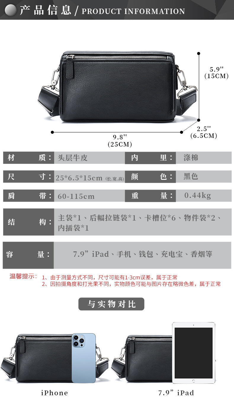 Men's Shoulder Bag Made of Genuine Cowhide Leather High Quality Men's Crossbody Bag Handbag 