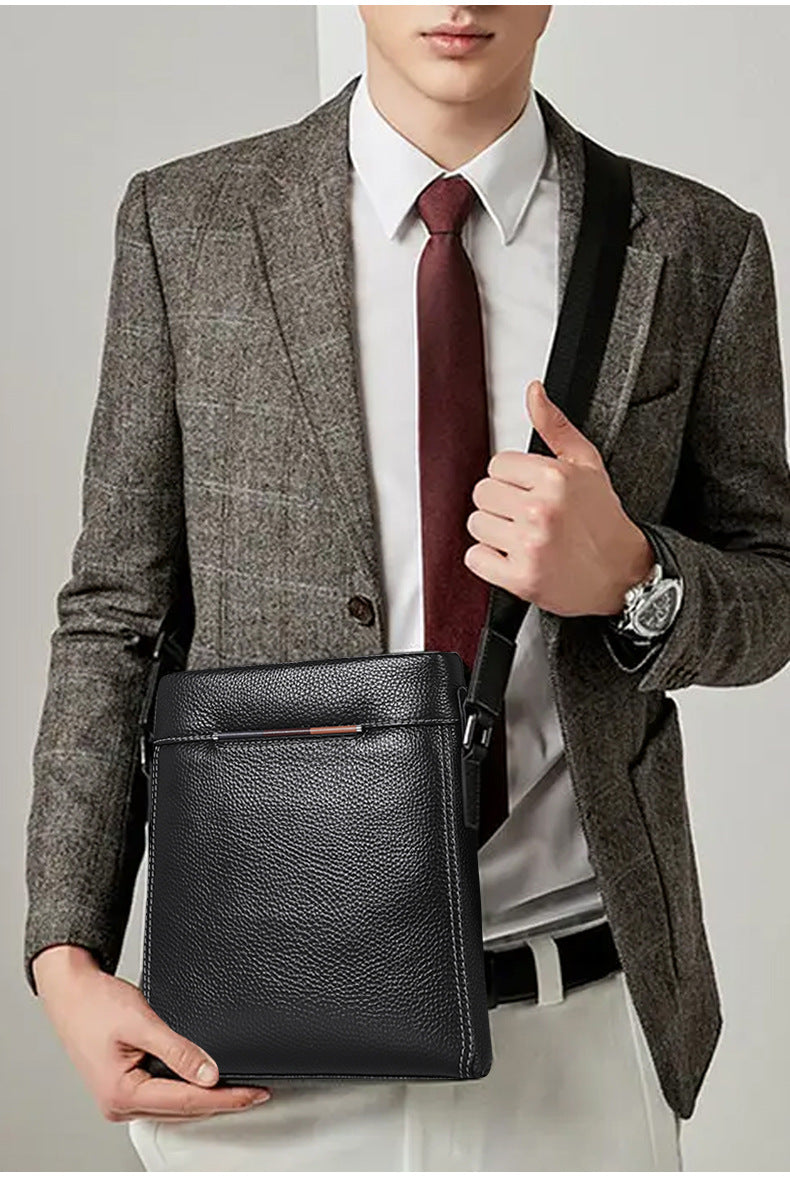 Men's Shoulder Bag Genuine Cowhide Leather Korean Fashion Business Casual Crossbody Bag for Men 