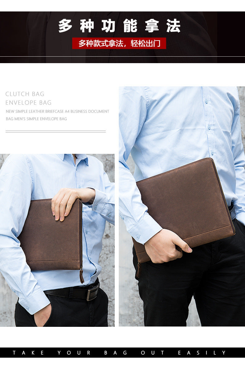 Men's Large Capacity Retro Crazy Horse Clutch Bag Long Wallet Card Holder Multifunctional Men's Handbag 