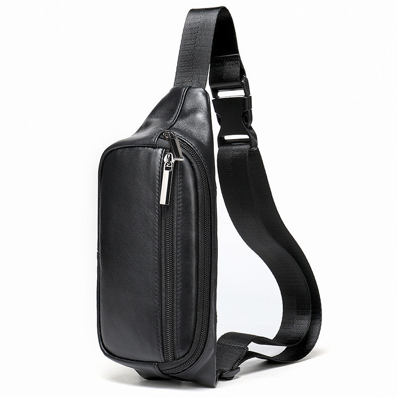 Men's Waist Bag Genuine Sheepskin Leather Simple Retro Waterproof Crossbody Bust Bag 