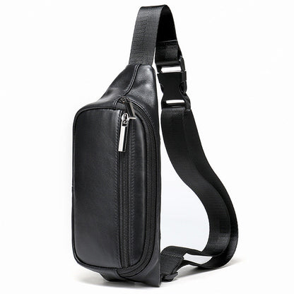 Men's Waist Bag Genuine Sheepskin Leather Simple Retro Waterproof Crossbody Bust Bag 
