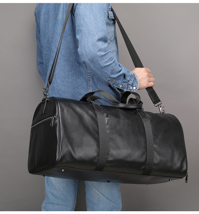 Men's travel bag Dry and wet separation cowhide genuine leather short distance business trip handbag handbag fitness travel bag large capacity men's luggage bag 