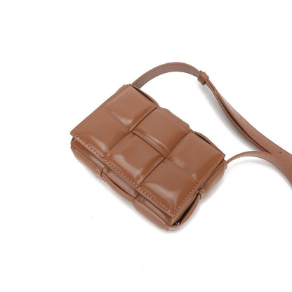 Women's Genuine Leather Retro Knitting Bag Mini Bag Shoulder Bag Crossbody Small Square Bag