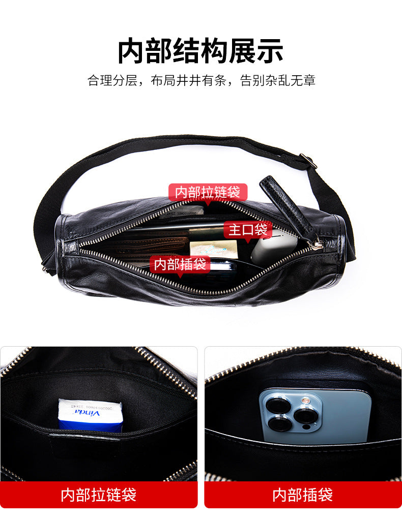 Men's Shoulder Bag Genuine Cowhide Leather Fashion Hand-held Crossbody Bag for Men 