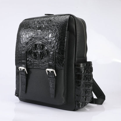 Crocodile bone skin and cowhide genuine leather men's backpack high quality business commuting casual outdoor travel computer bag 