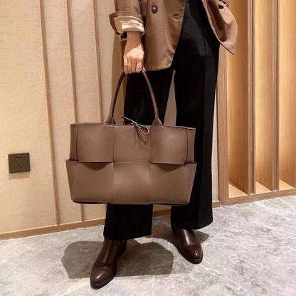 Women's Handbag Genuine Leather Tote Bag Large Capacity Shoulder Bag Crossbody Back String Tape Fashion