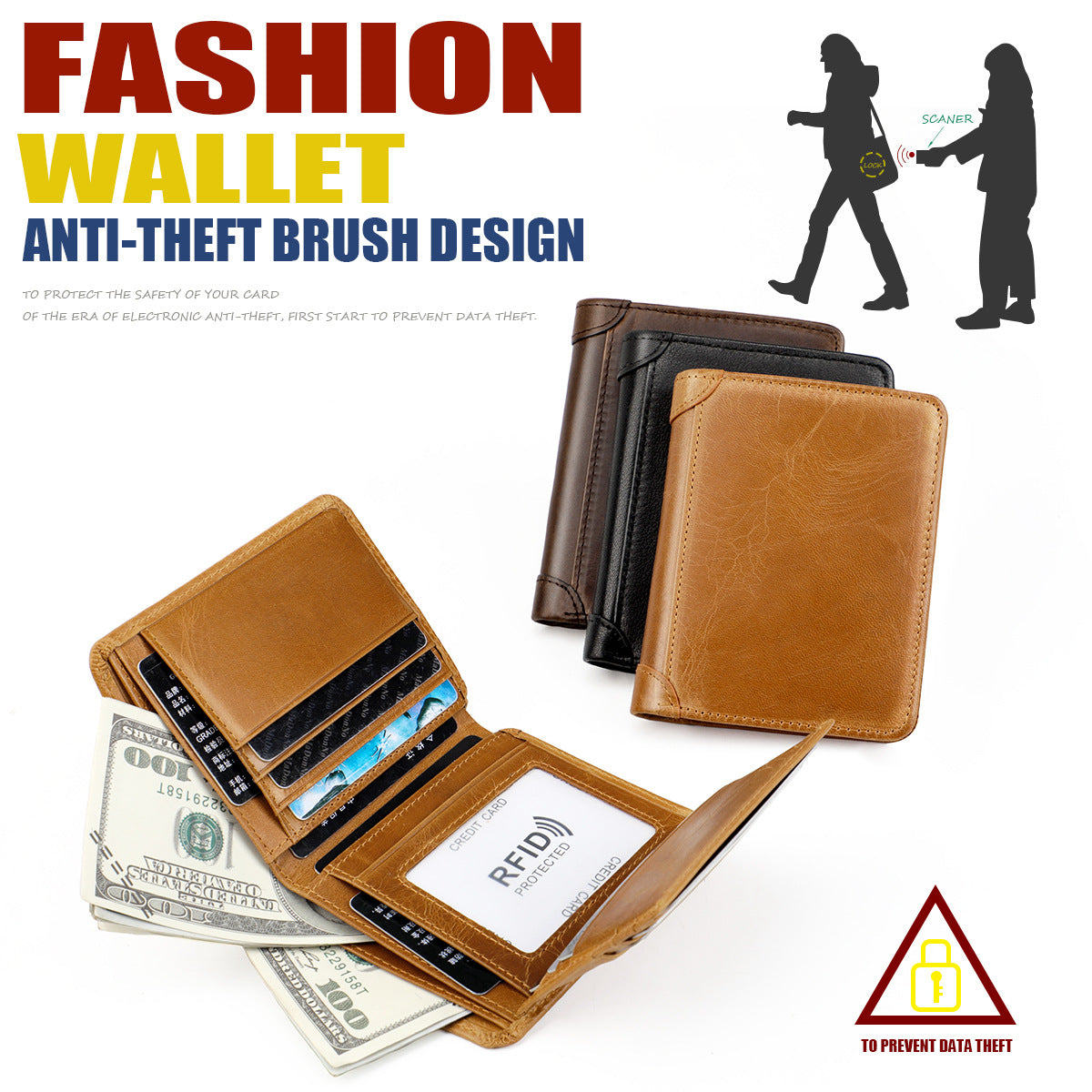Men's wallet genuine cowhide leather RFID anti-theft brush large capacity multi-functional men's wallet 