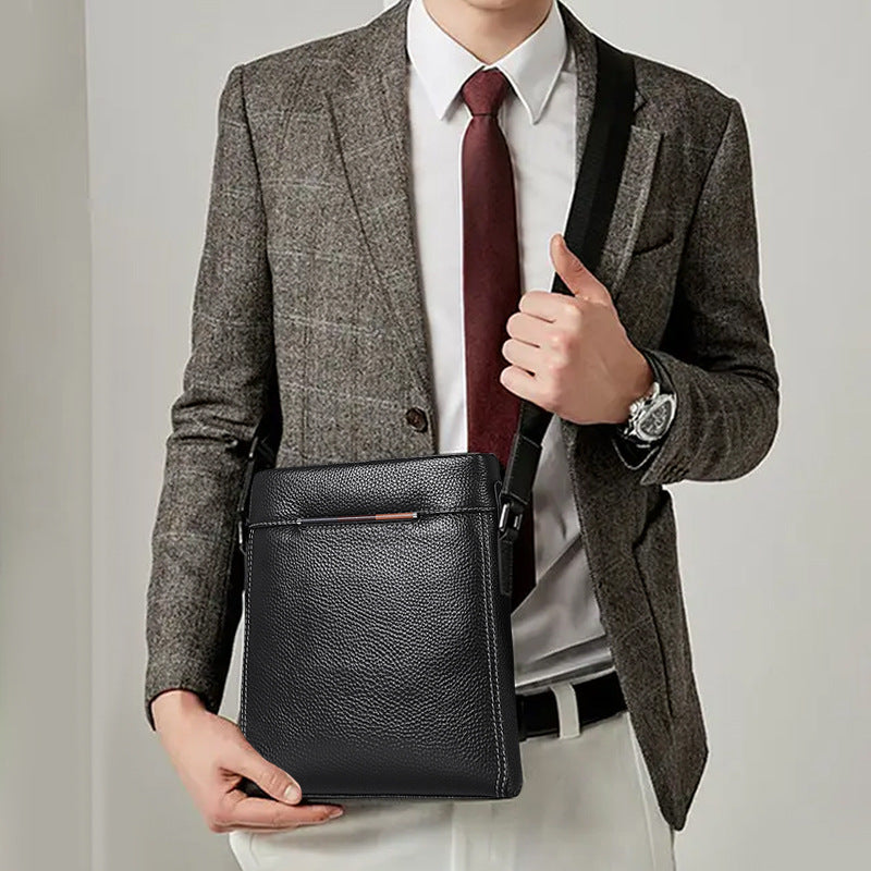 Men's Shoulder Bag Genuine Cowhide Leather Korean Fashion Business Casual Crossbody Bag for Men 
