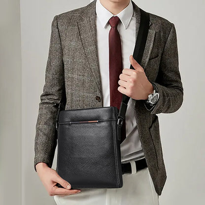Men's Shoulder Bag Genuine Cowhide Leather Korean Fashion Business Casual Crossbody Bag for Men 