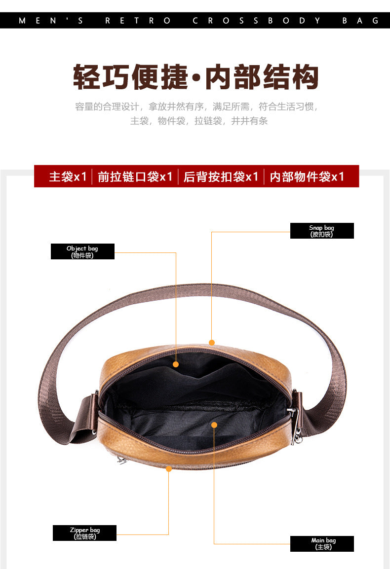 Men's shoulder bag Genuine cowhide leather business commuter lychee pattern crossbody bag for men 