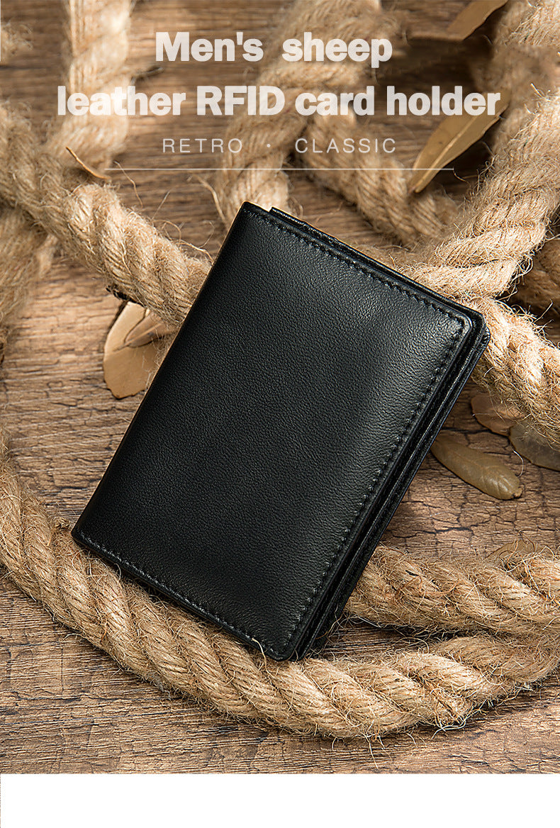 Men's short wallet sheepskin Korean fashion coin purse card holder multifunctional wallet for men 