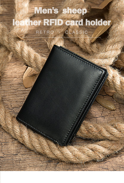 Men's short wallet sheepskin Korean fashion coin purse card holder multifunctional wallet for men 