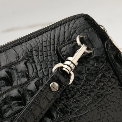 Men's Bag Crocodile Skin Genuine Leather Business Double Zipper Security Lock Privacy Protection Handbag 