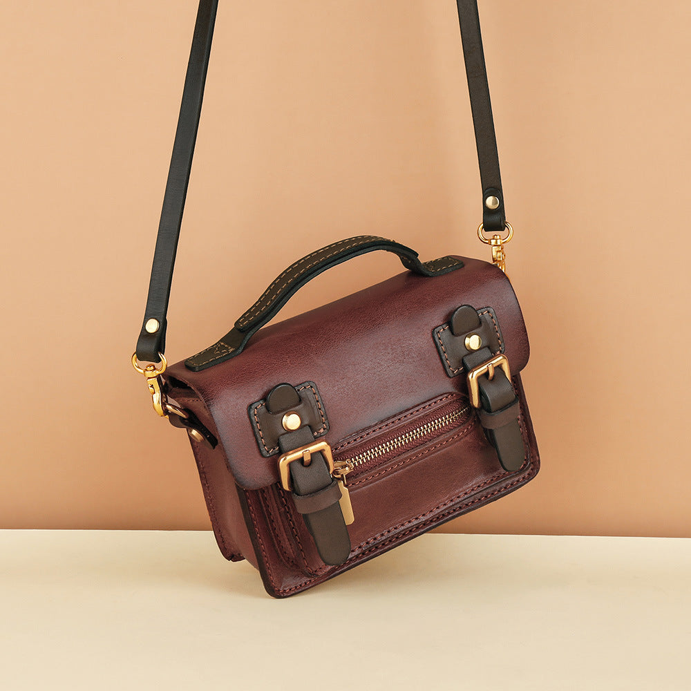 Women's Cowhide Gyukawa Pouch Luxury Mini Shoulder Bag Genuine Leather Crossbody Bag Retro