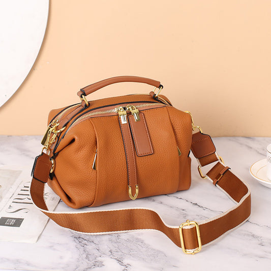 Cowhide crossbody genuine leather ladies bag large capacity one shoulder Boston ladies handbag
