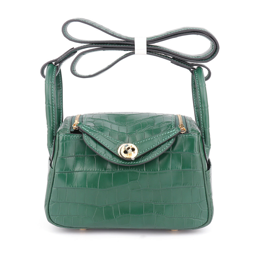 Matte crocodile skin women's bag genuine leather shoulder bag crossbody bag goes with anything