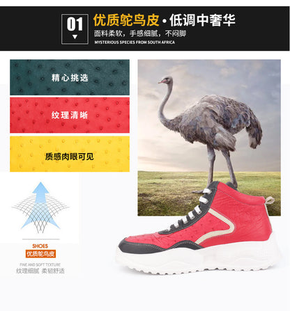Men's Ostrich Skin Genuine Leather Casual Shoes Men's Short Boots 