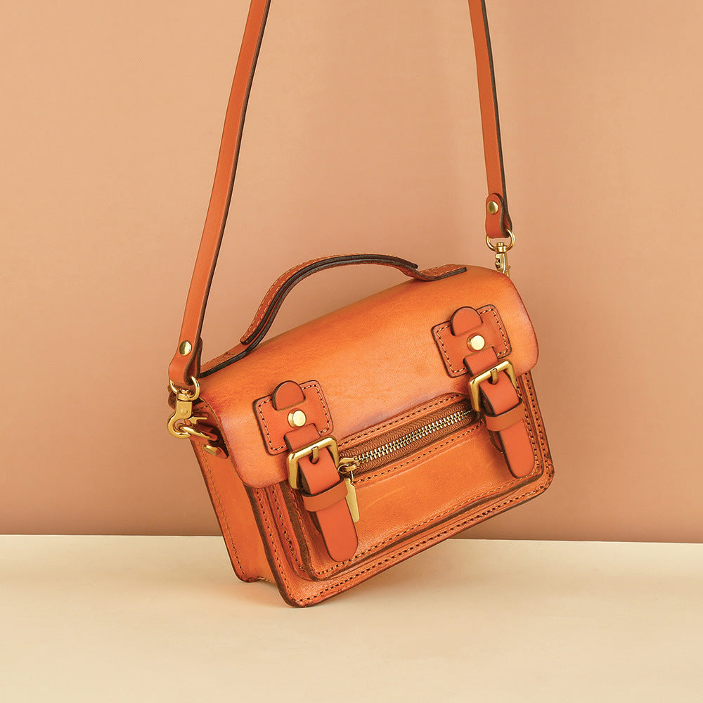 Women's Cowhide Gyukawa Pouch Luxury Mini Shoulder Bag Genuine Leather Crossbody Bag Retro