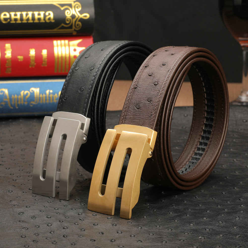New Ostrich Skin Genuine Leather Men's Belt Automatic Buckle Width 3.4cm Business Casual Luxury Men's Belt 