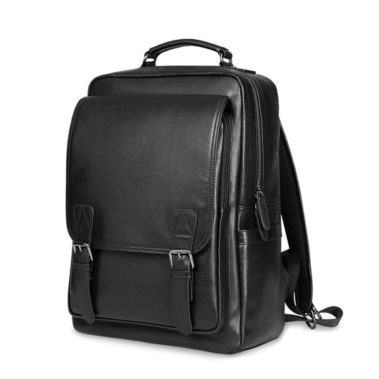 Men's backpack, genuine cowhide leather, casual business, travel fashion, waterproof, large capacity, double shoulder backpack 