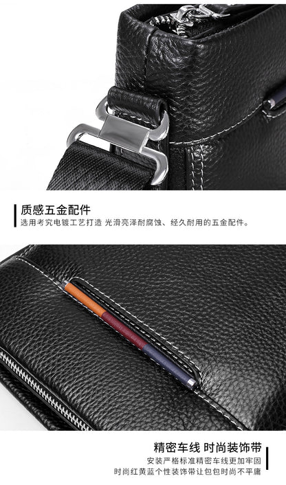 Men's Shoulder Bag Genuine Cowhide Leather Korean Fashion Business Casual Crossbody Bag for Men 